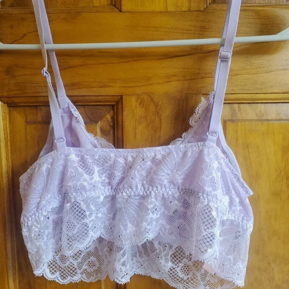 Victoria's Secret M Bralette Womens Purple Floral Lace Longline Adjustable Strap